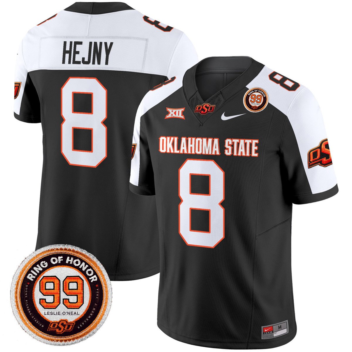 Hauss Hejny Jersey #8 Oklahoma State Cowboys 2025 Leslie O'neal Patch Black Alter