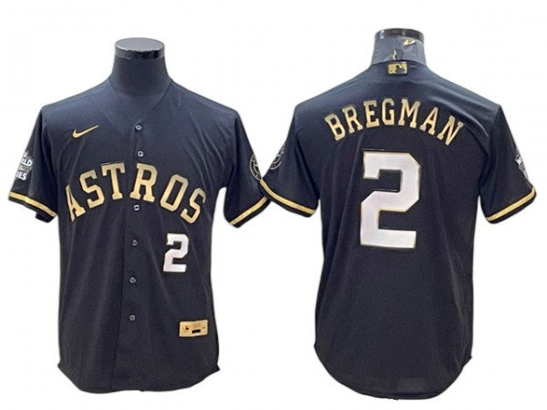 Houston Astros #2 Alex Bregman Black Gold wWorld Series Patch Jersey