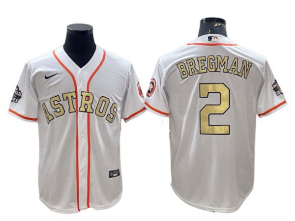 Houston Astros #2 Alex Bregman White Gold wWorld Series Patch Jersey