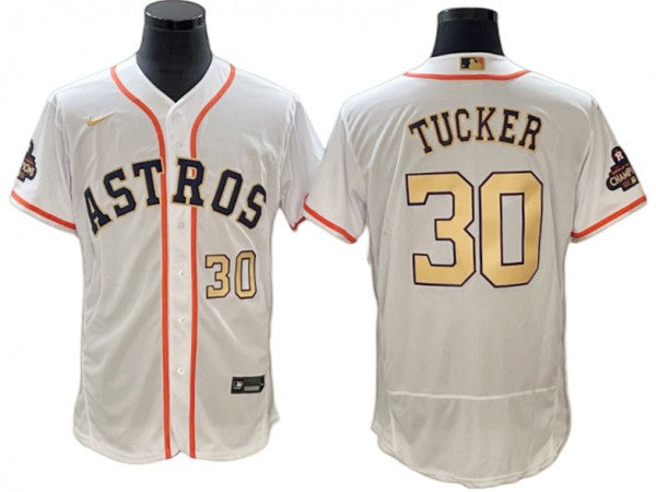 Houston Astros #30 Kyle Tucker White Gold 2023 Gold Collection Flex Base Jersey