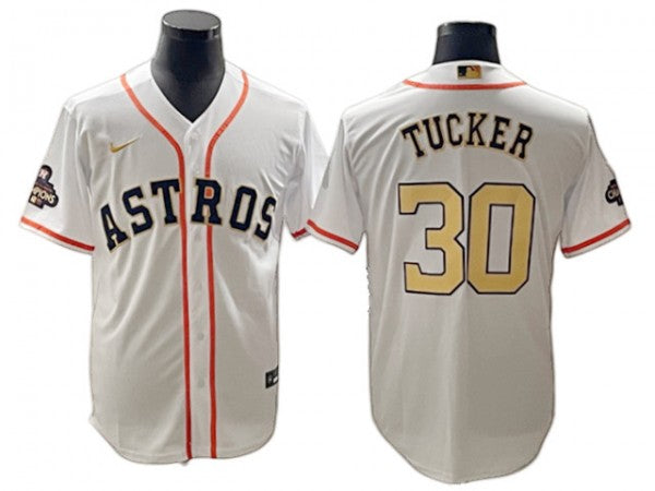 Houston Astros #30 Kyle Tucker White Gold 2023 Gold Collection Jersey