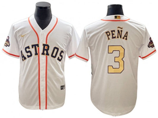Houston Astros #3 Jeremy Pena White Gold 2023 Gold Collection Cool Base Jersey