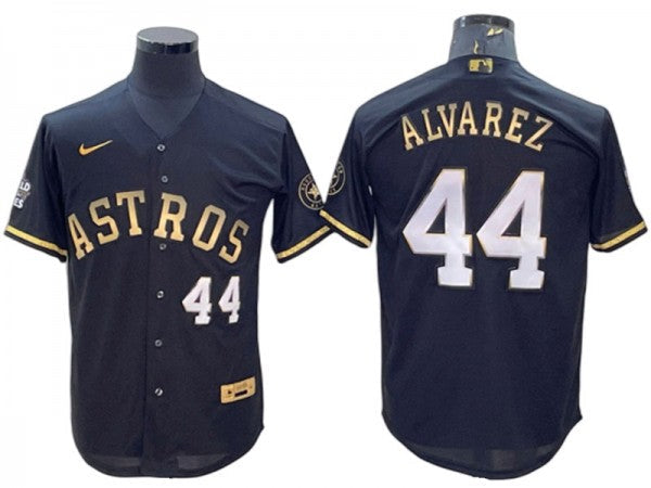 Houston Astros #44 Yordan Álvarez Black Gold wWorld Series Patch Jersey