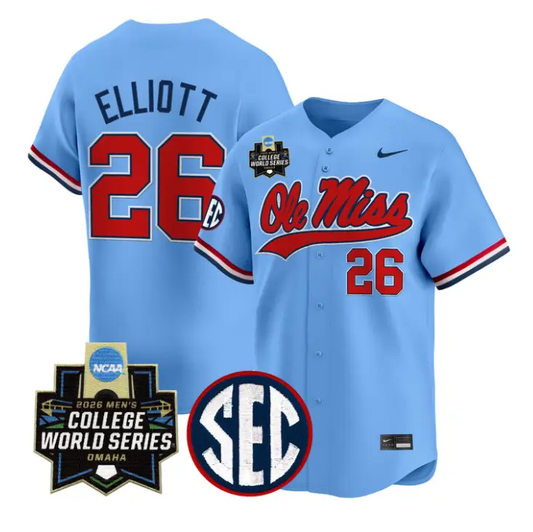 Hunter Elliott Jersey #26 Ole Miss 2026 World Series Vapor Stitched