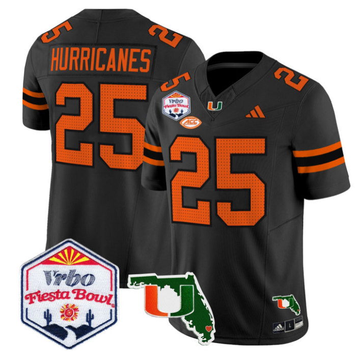 Hurricanes Jersey #25 Miami Hurricanes 2026 Fiesta Bowl Florida Black