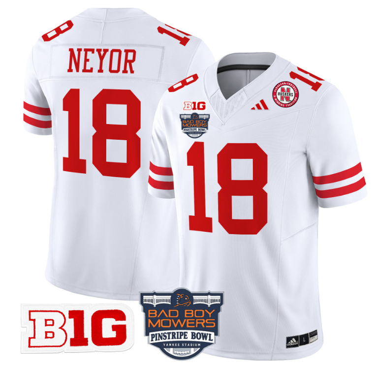 Isaiah Neyor Jersey #18 Nebraska Cornhuskers 2025 Pinstripe Bowl White