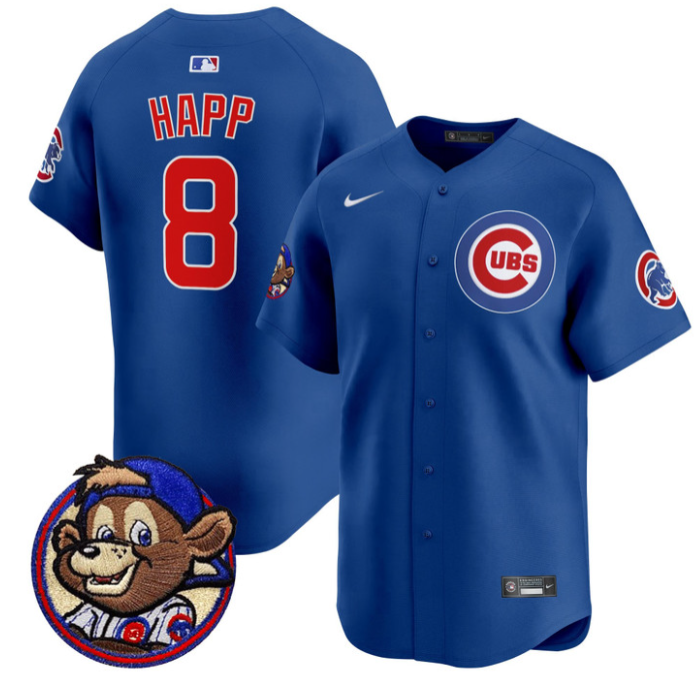 Ian Happ Jersey #8 Chicago Cubs Clark Patch Vapor Premier Limited Stitched Royal