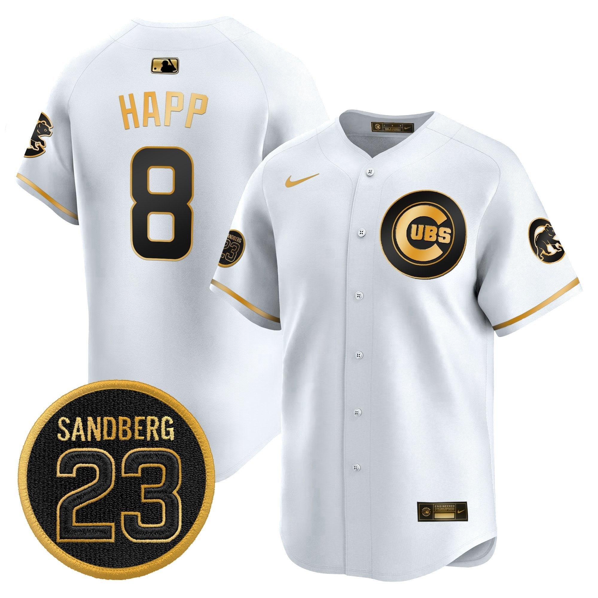 Ian Happ Jersey #8 Chicago Cubs Ryne Sandberg Tribute Stitched White Gold