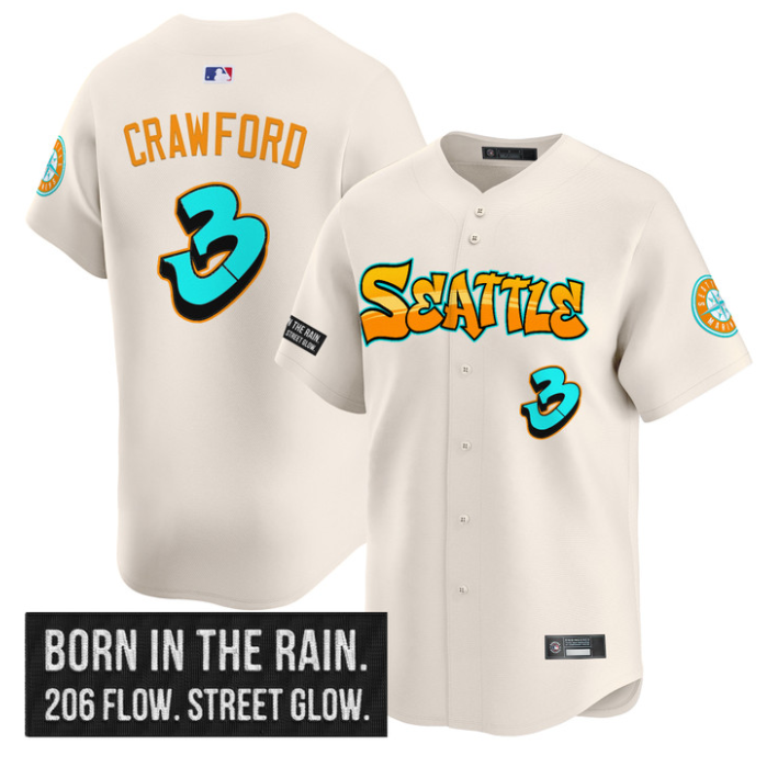 J.P. Crawford Jersey #3 Seattle Mariners Graffiti Emerald Drop Edition Cream