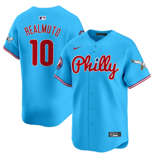 J.T.Realmuto Jersey #10 Phillies and Eagles Vapor Premier Limited Stitched Light Blue