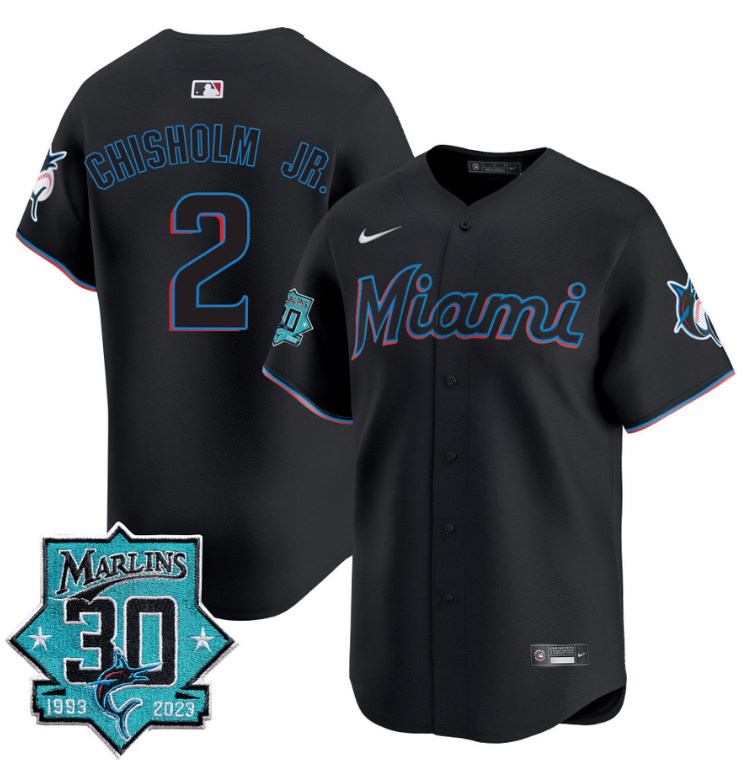 Jazz Chisholm Jr Jersey #2 Miami Marlins 30 Seasons Anniversary Patch Limited Stitched Black