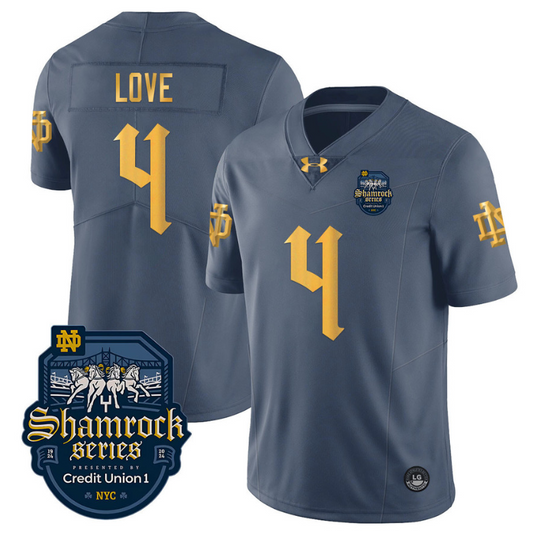 Jeremiyah Love Jersey #4 With Name Notre Dame Fighting Irish 2024 Shamrock