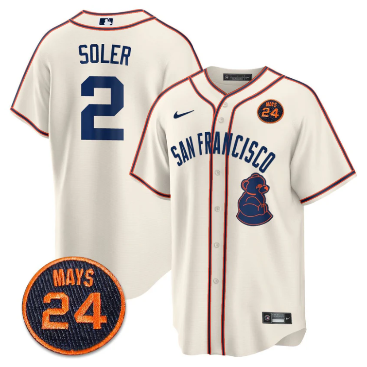 Jorge Soler Jersey #2 San Francisco Giants #24 Willie Mays Patch 2024 Vapor Premier Cream