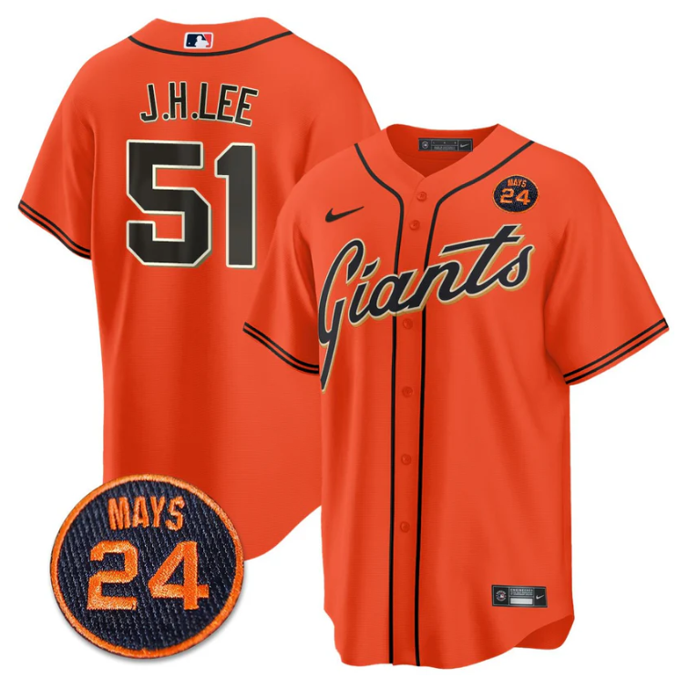 Jung-hoo Lee Jersey #51 San Francisco Giants #24 Willie Mays Patch 2024 Premier Orange