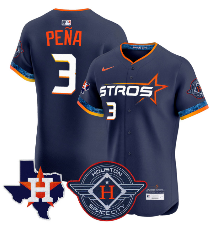 Jeremy Pena Jersey #3 Houston Astros 2025 City Connect Texas Patch Premier Elite Stitched Navy
