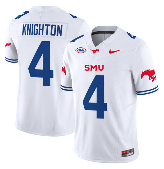 Jaylan Knighton Jersey #4 SMU Mustangs Icy College Football Vapor Limited White