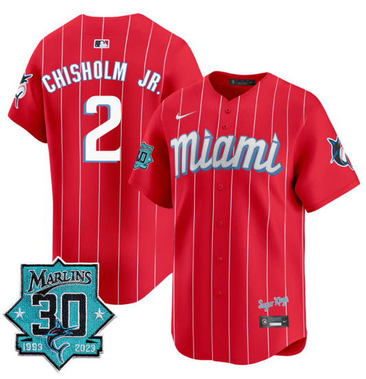 Jazz Chisholm Jr Jersey #2 Miami Marlins 30 Seasons Anniversary Patch Limited Stitched City Connect