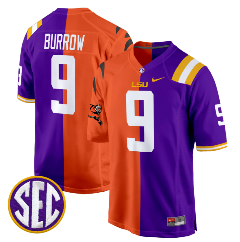 Joe Burrow Jersey #9 LSU Tiger Split Game College Football All Stitched