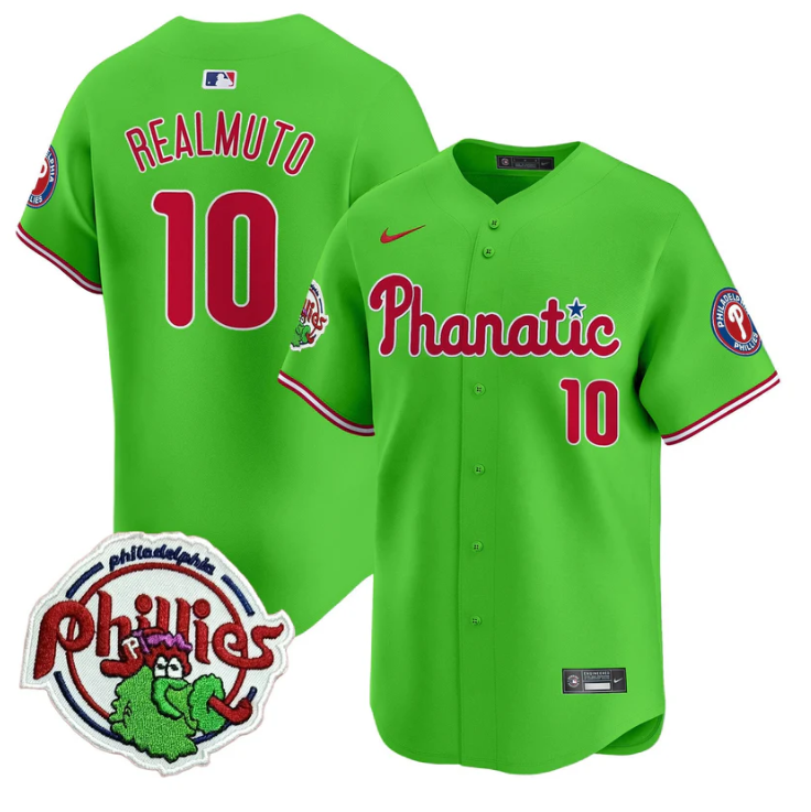 J.T.Realmuto Jersey #10 Phillies Phanatic Patch Vapor Premier Limited Stitched Green