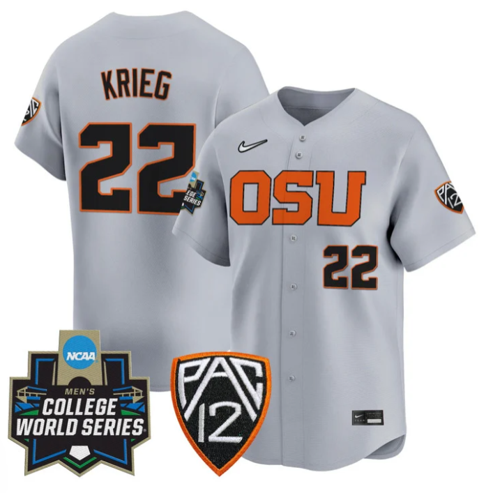 Jacob Krieg Jersey #22 Oregon State Beavers 2025 World Series Stitched Gray