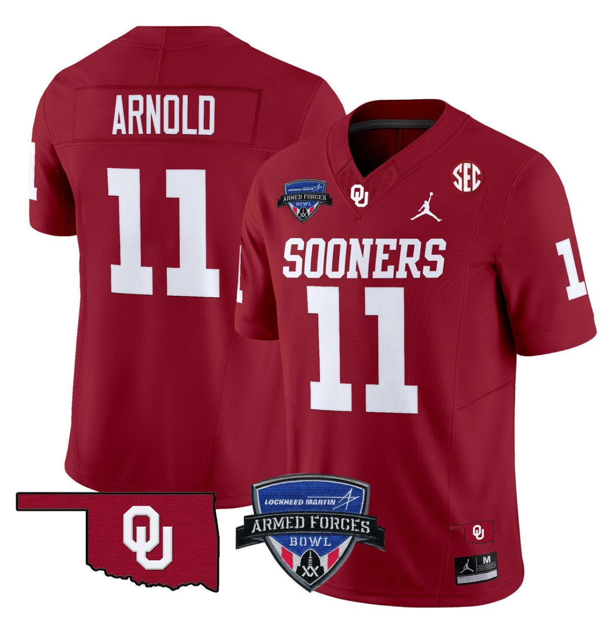 Jackson Arnold Jersey #11 Oklahoma Sooners 2025 Armed Forces Bowl Patch Red
