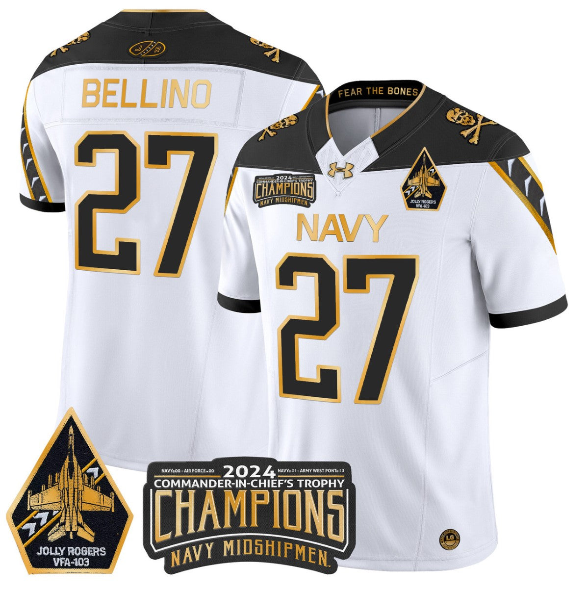 Joe Bellino Jersey #27 Navy Midshipmen Commander-in-chief's Trophy White Gold