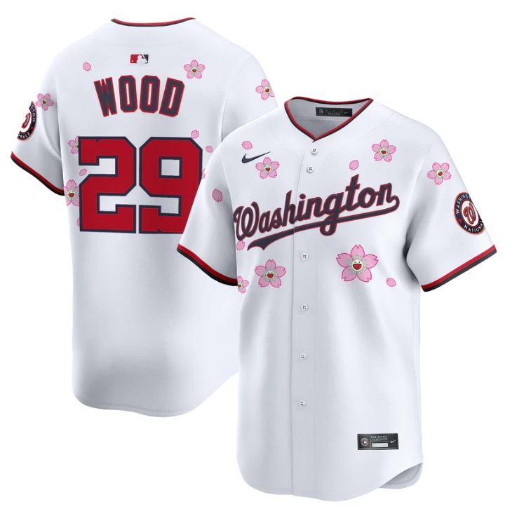 James Wood Jersey #29 Washington Nationals Cherry Blossom Vapor Premier Limited Stitched White