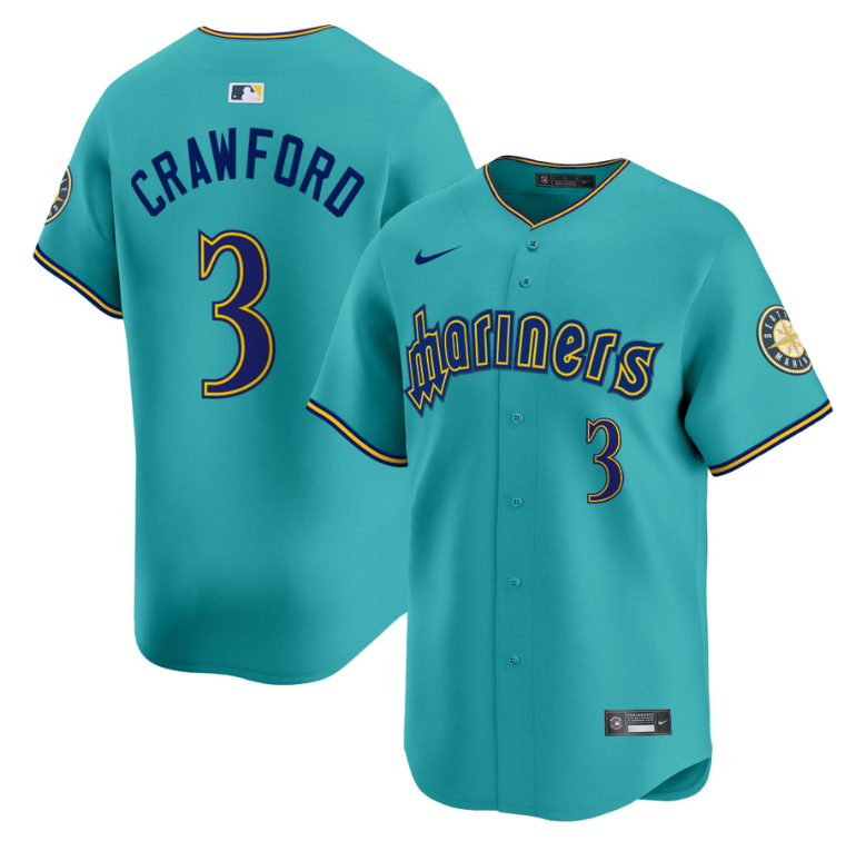 J.P. Crawford Jersey #3 Seattle Mariners 2025 Vapor Premier Limited Stitched Aqua