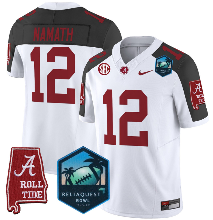 Joe Namath Jersey #12 Alabama Crimson Tide 2025 ReliaQuest Bowl White