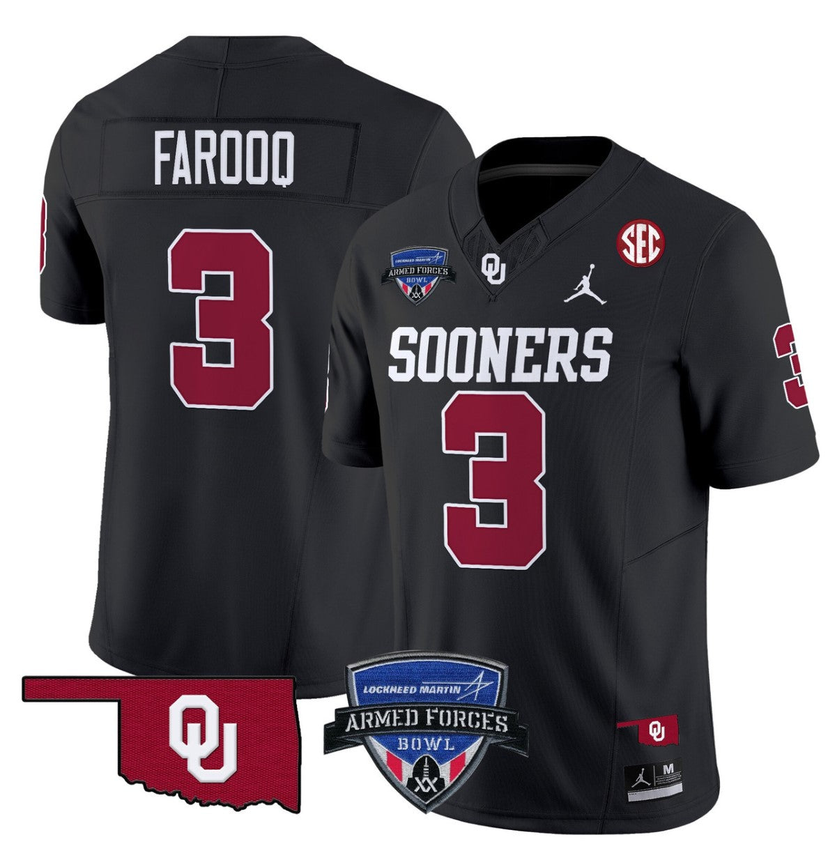 Jalil Farooq Jersey #3 Oklahoma Sooners 2025 Armed Forces Bowl Patch Black