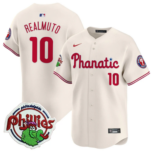 J.T.Realmuto Jersey #10 Phillies Phanatic Patch Vapor Premier Limited Stitched Cream