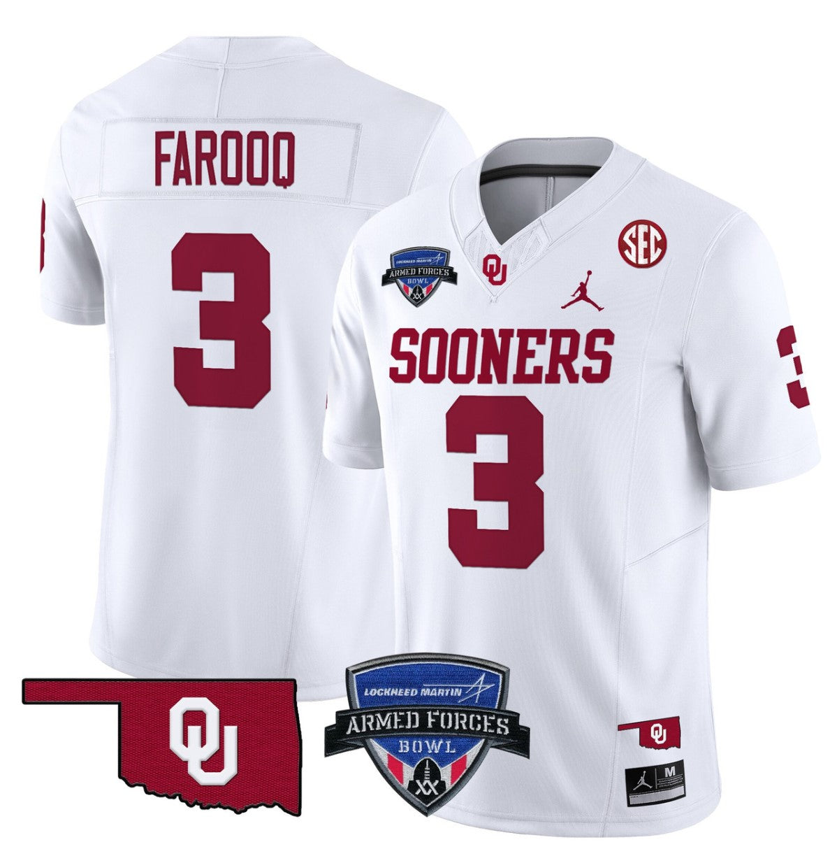 Jalil Farooq Jersey #3 Oklahoma Sooners 2025 Armed Forces Bowl Patch White
