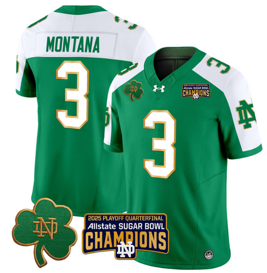 Joe Montana Jersey #3 Notre Dame 2025 Sugar Bowl Champions Green Alternate