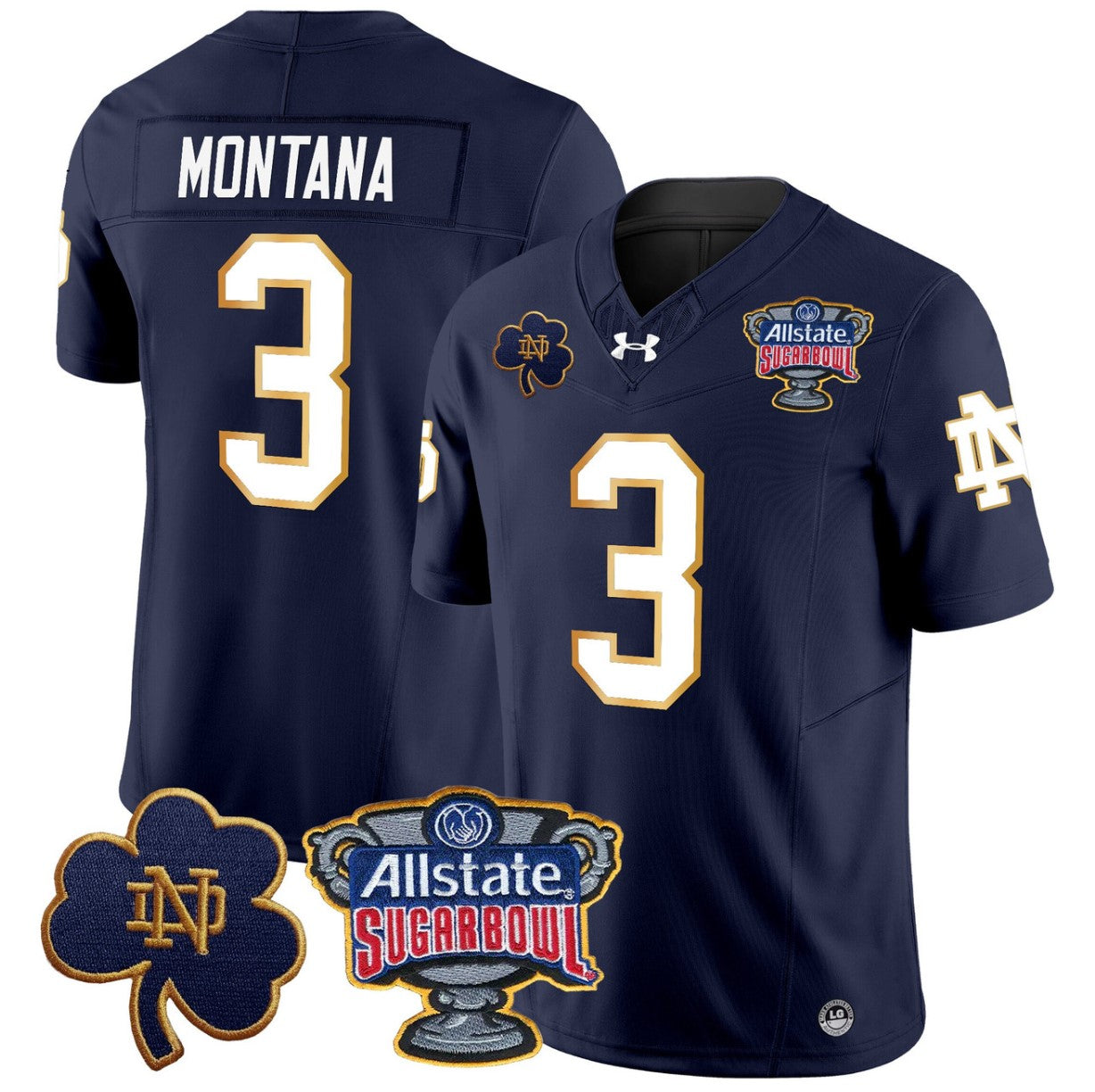 Joe Montana Jersey #3 Notre Dame 2024 Sugar Bowl Patch V2 Stitched Navy