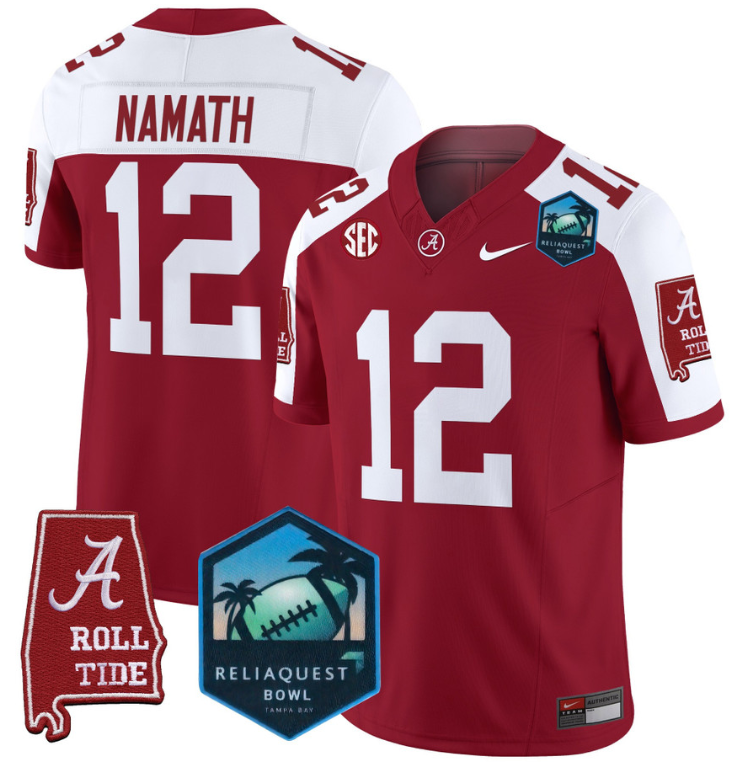 Joe Namath Jersey #12 Alabama Crimson Tide 2025 ReliaQuest Bowl Crimson Alternate