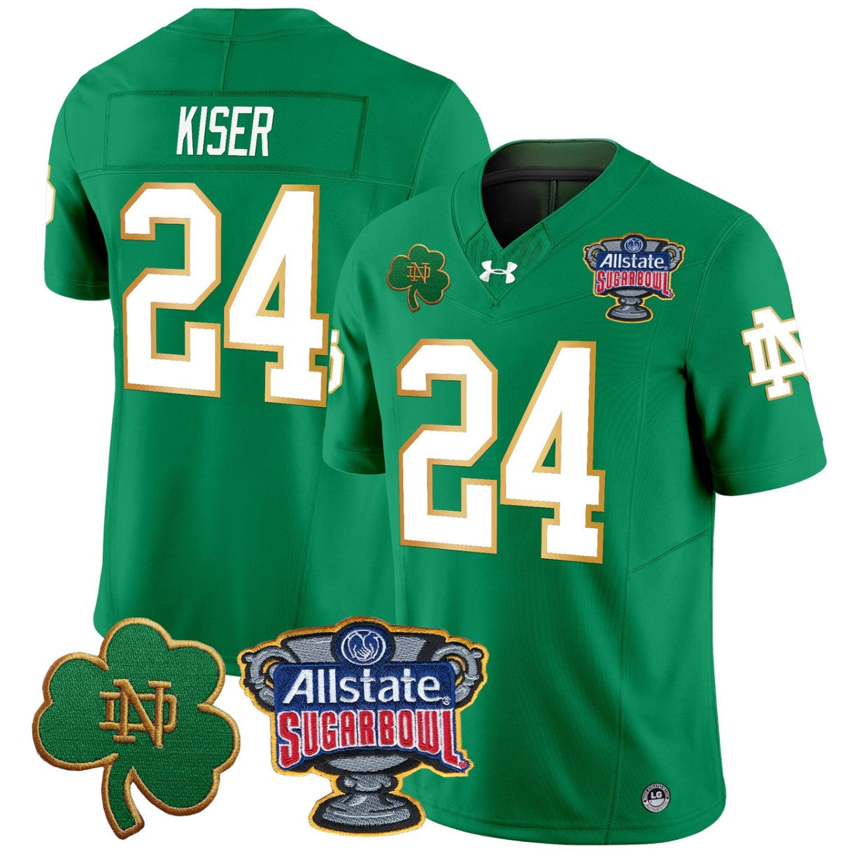 Jack Kiser Jersey #24 Notre Dame 2024 Sugar Bowl Patch V2 Stitched Green