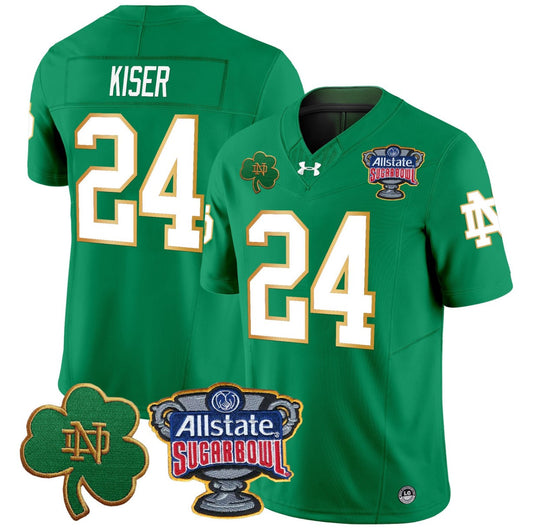 Jack Kiser Jersey #24 Notre Dame 2024 Sugar Bowl Patch V2 Stitched Green