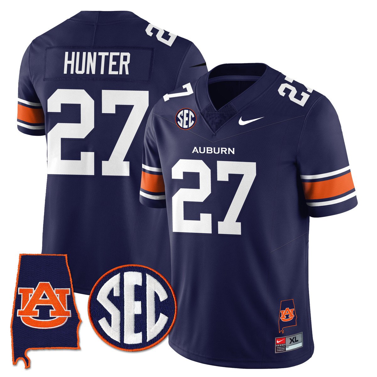 Jarquez Hunter Jersey #27 Auburn Tigers Alabama Patch Vapor Stitched Navy