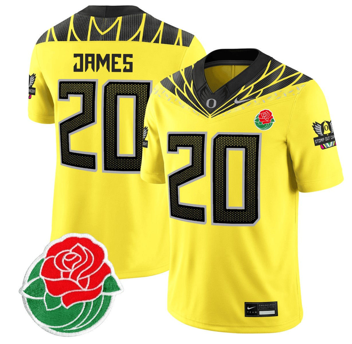 Jordan James Jersey #20 Oregon Ducks Rose Bowl Patch Vapor Football Yellow