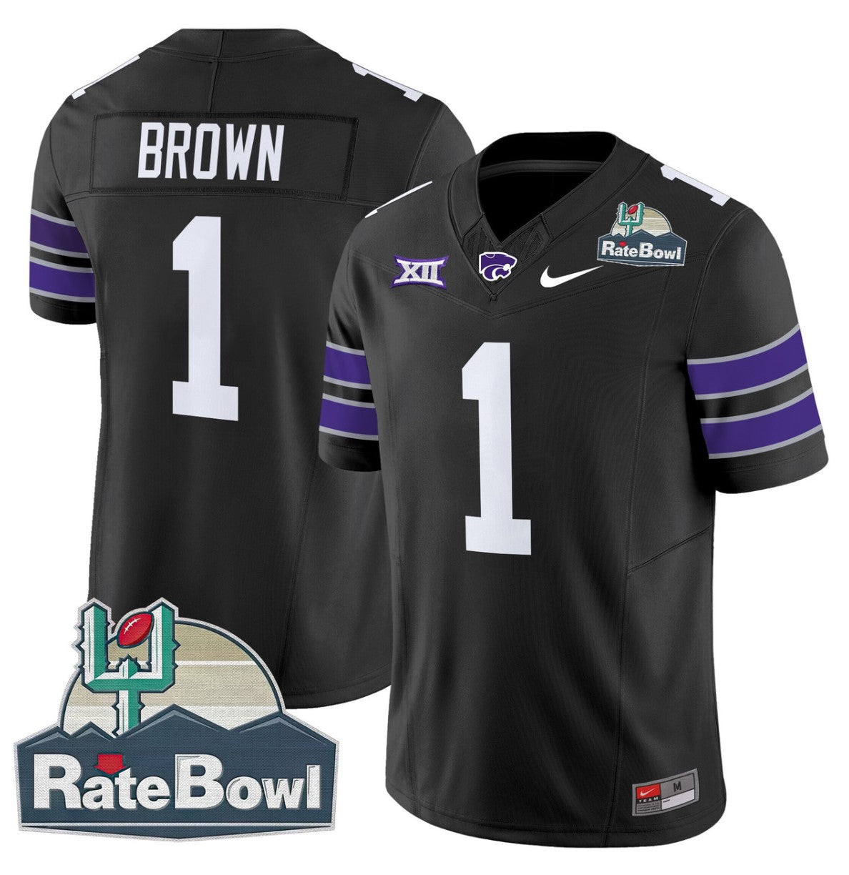 Jayce Brown Jersey #1 Kansas State Wildcats 2025 Rate Bowl Patch Black