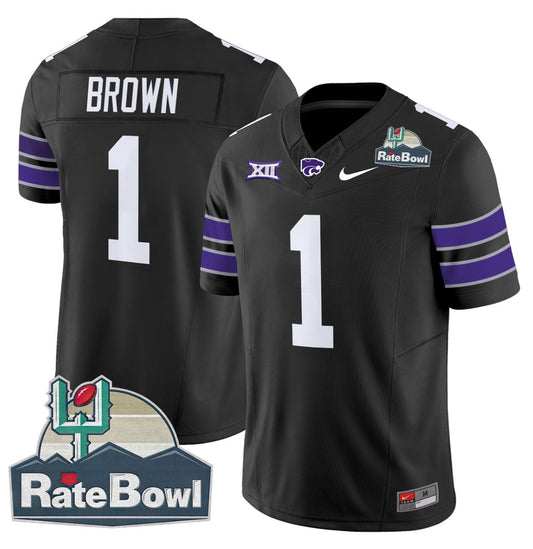 Jayce Brown Jersey #1 Kansas State Wildcats 2025 Rate Bowl Patch Black