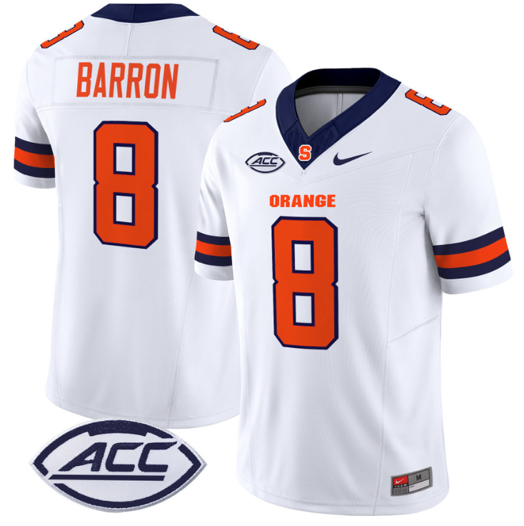 Justin Barron Jersey #8 Syracuse Orange Vapor Limited College Football White