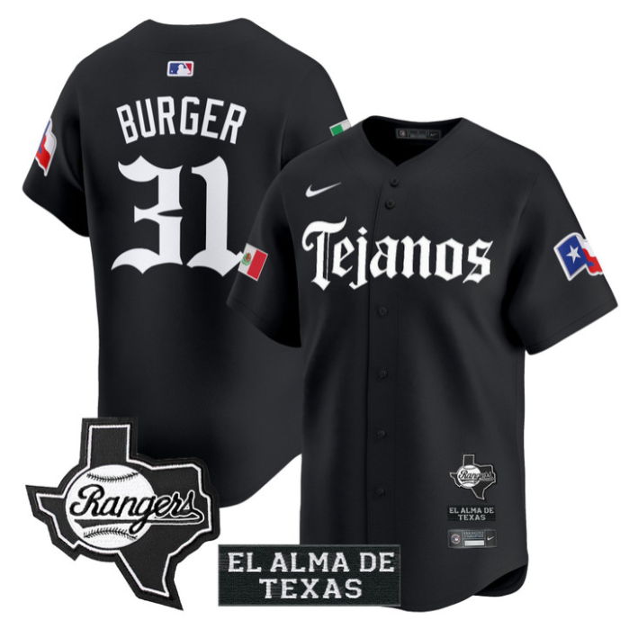 Jake Burger Jersey #31 Texas Rangers Mexico Tejano Barrio Style Vapor Limited Stitched Black