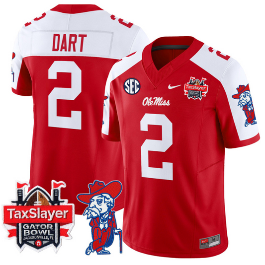 Jaxson Dart Jersey #2 Ole Miss Rebels 2025 Gator Bowl Patch Football Red Alternate