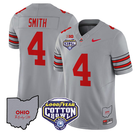 Jeremiah Smith Jersey #4 Ohio State Buckeyes Cotton Bowl Patch Stitched Gray