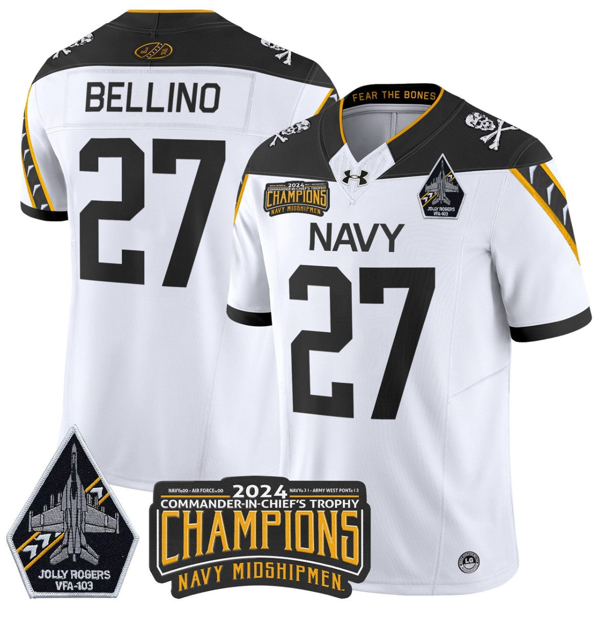 Joe Bellino Jersey #27 Navy Midshipmen Commander-in-chief's Trophy White