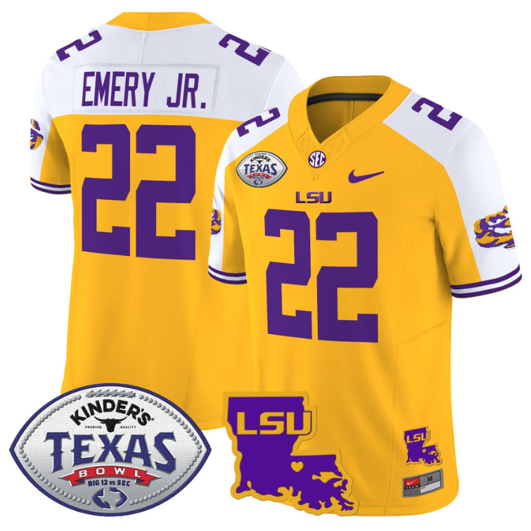 John Emery Jr Jersey #22 LSU Tigers 2024 Texas Bowl Football Gold Alternate