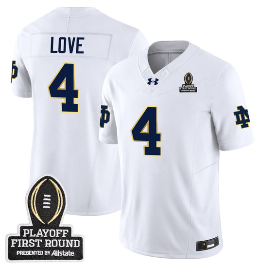Jeremiyah Love Jersey #4 Notre Dame Fighting Irish CFP First Round Patch White