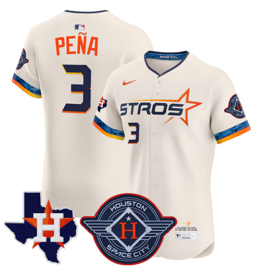 Jeremy Pena Jersey #3 Houston Astros 2025 City Connect Texas Patch Premier Elite Stitched Cream