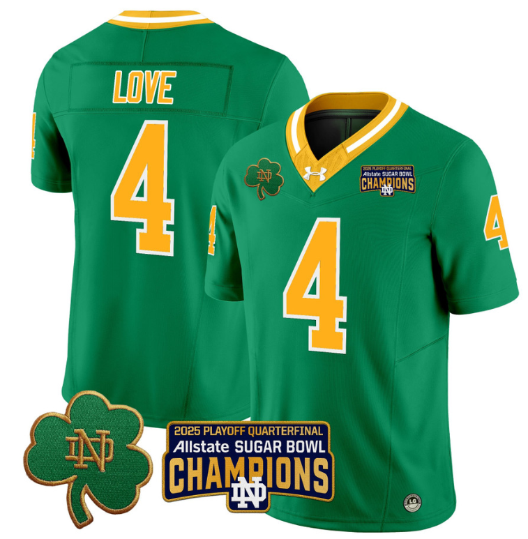 Jeremiyah Love Jersey #4 Notre Dame 2025 Sugar Bowl Champions Throwback